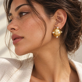 Gold Pearl Ball Statement Earrings