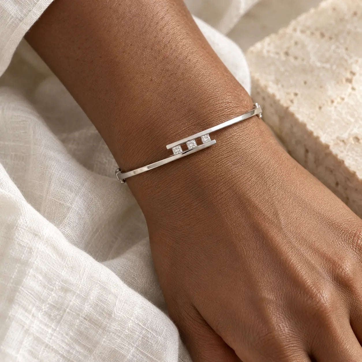 5/8 CT Natural Princess Cut Diamond Bangle in 14K Gold
