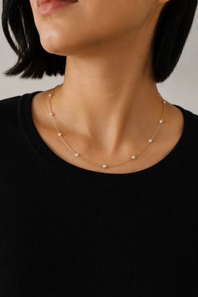 Freshwater Pearl Station Necklace in 14K Gold