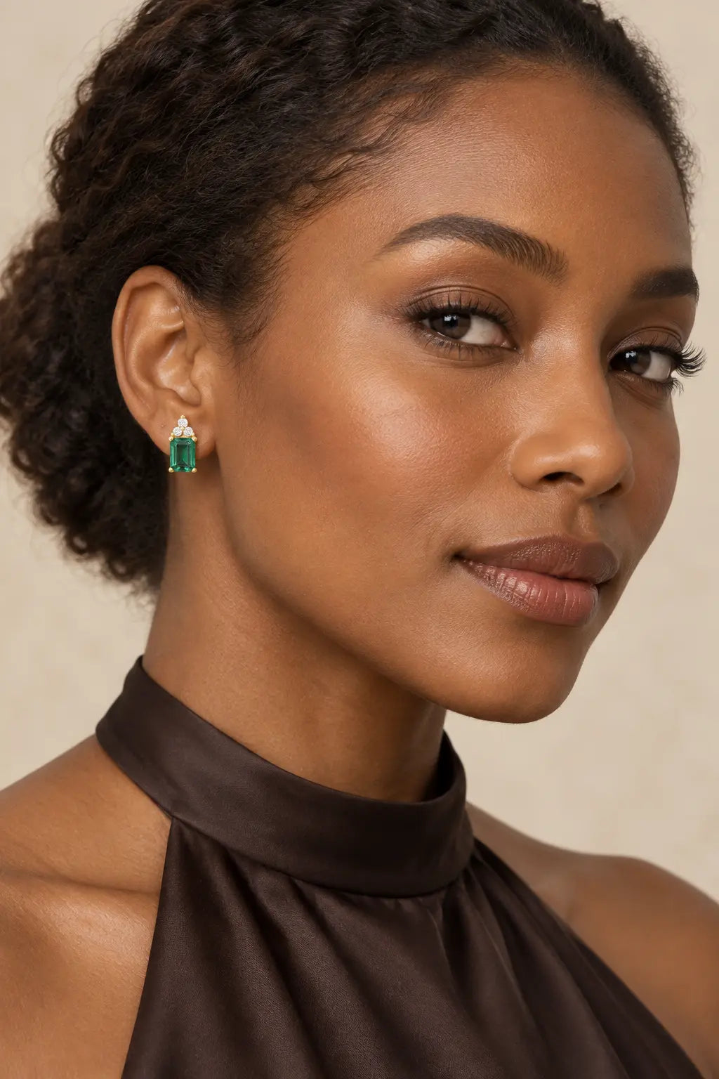 Lab-Grown Emerald & 1/8 CT Diamond Earrings in 14K Gold