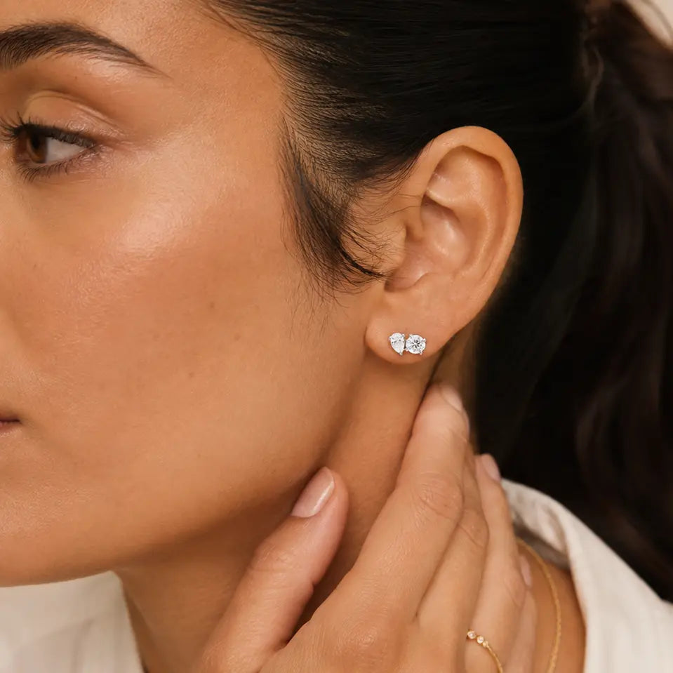 1 1/6 CT Lab-Grown Diamond Two-Stone Stud Earrings in 14K Gold