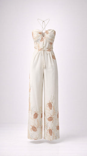 Costamar Linen-blend Halter Wide-leg Jumpsuit