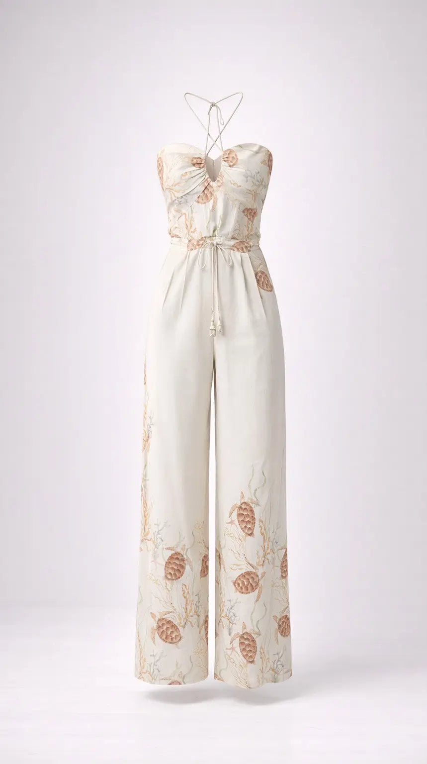 Costamar Linen-blend Halter Wide-leg Jumpsuit