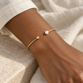 Freshwater Pearl & .03 CT Natural Diamond Cuff Bracelet in 14K Gold