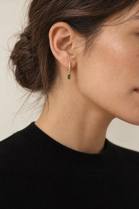 Tourmaline & .08 CT Natural Diamond Hoops in 14K Gold