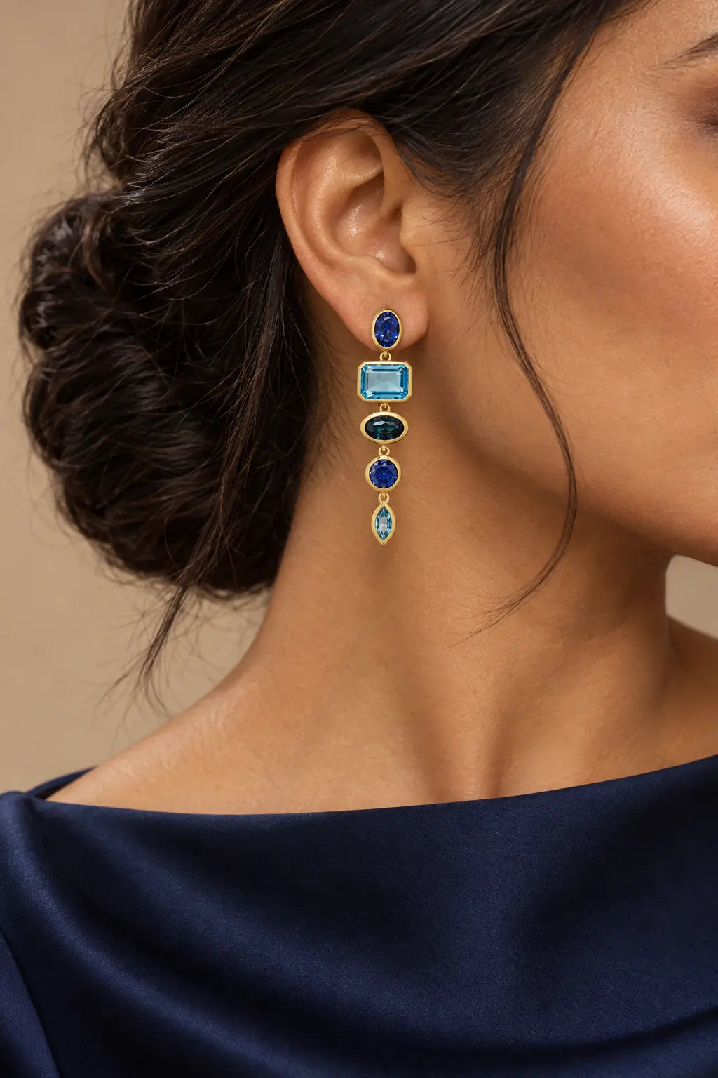 Sapphire & Topaz Dangle Earrings in 14K Gold