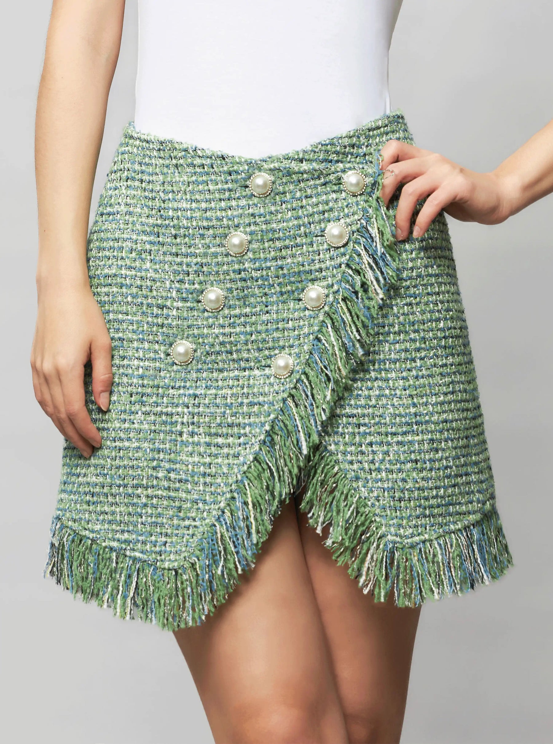 Cora Asymmetrical Tweed Bouclé Mini Skirt