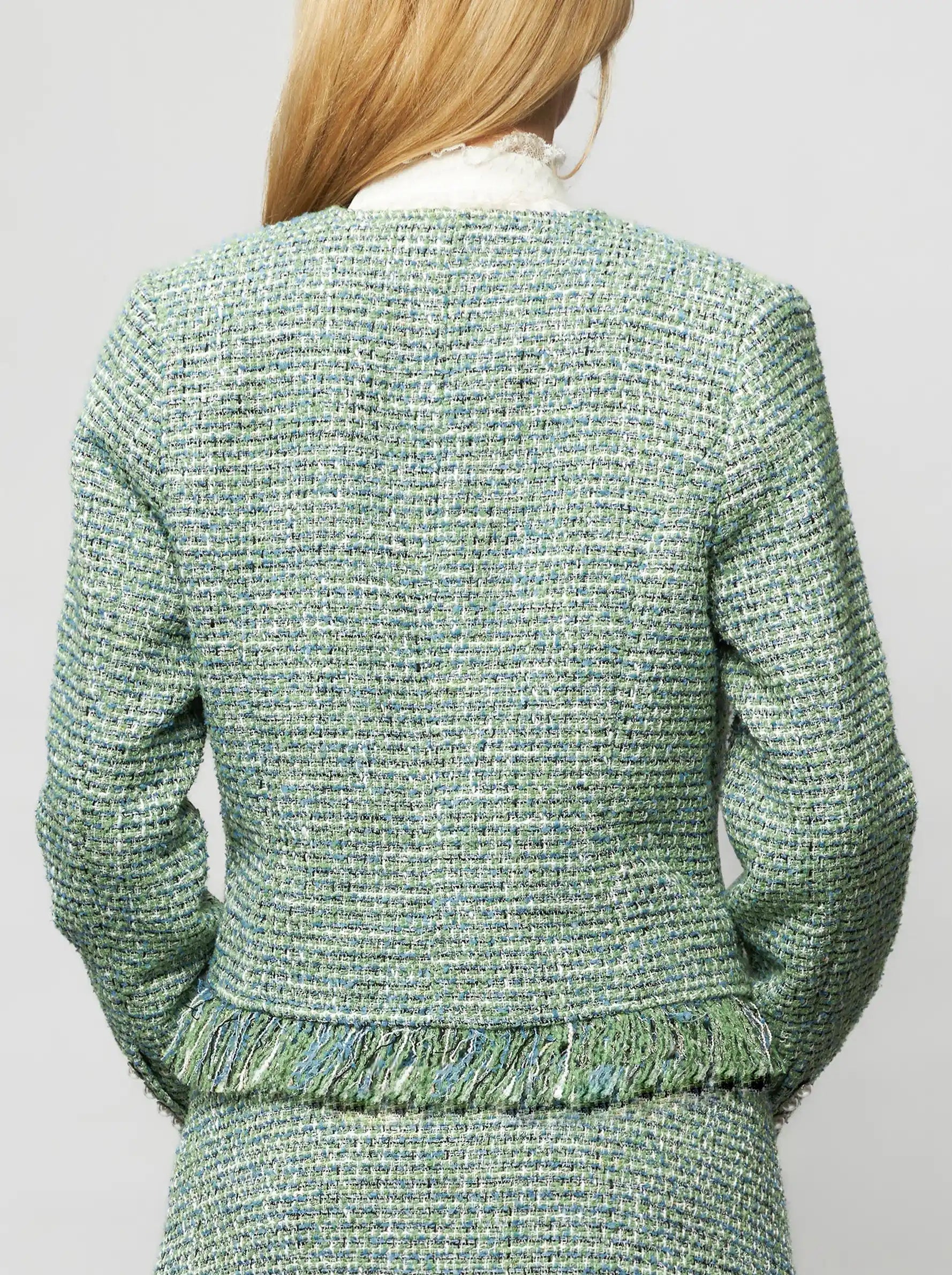 Cora Fringed Tweed Bouclé Moto Jacket