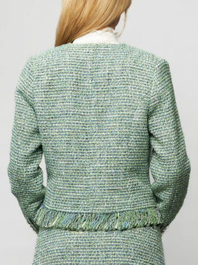 Cora Fringed Tweed Bouclé Moto Jacket
