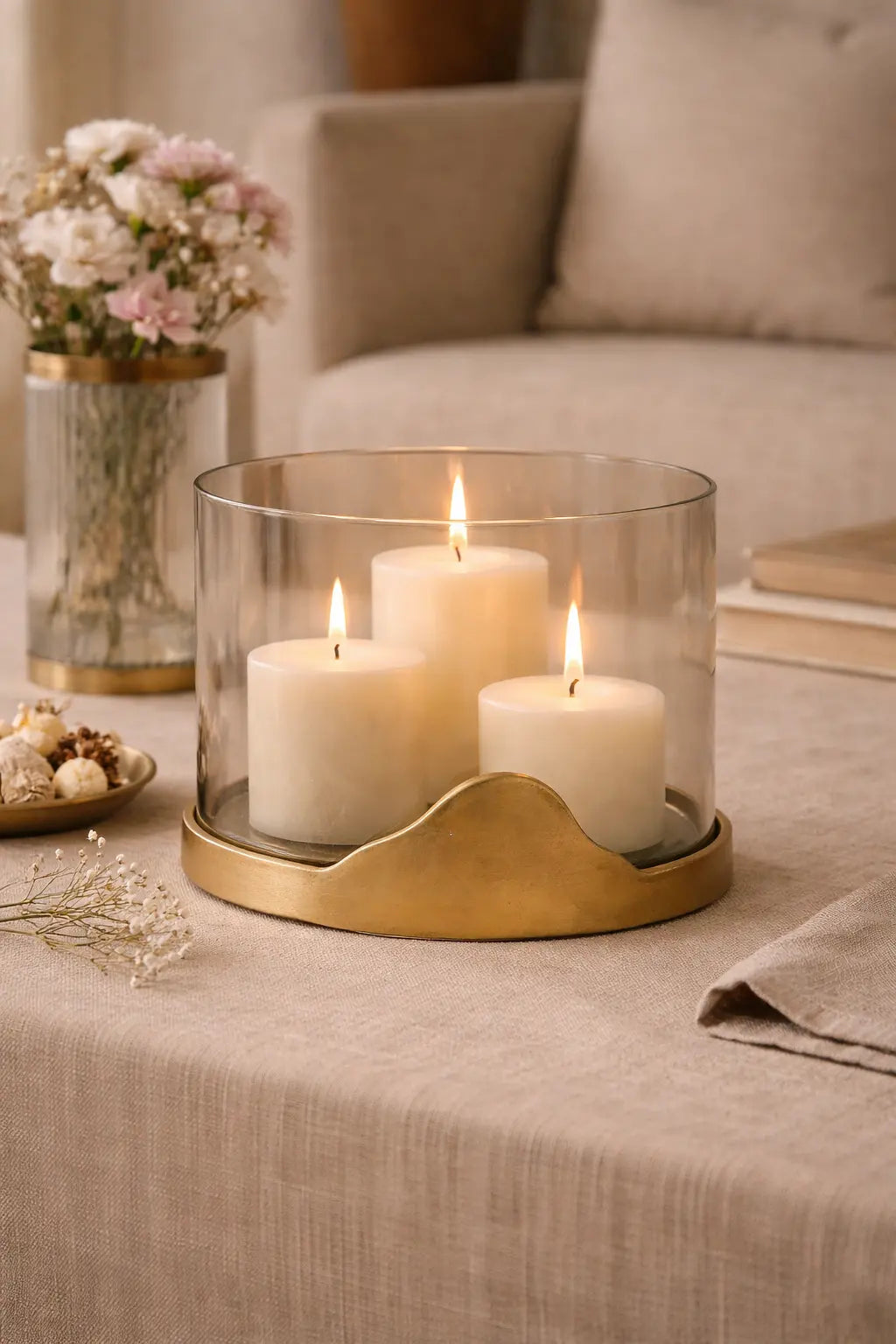 Cove Cloche Candle Holder — Antique Brass Finish