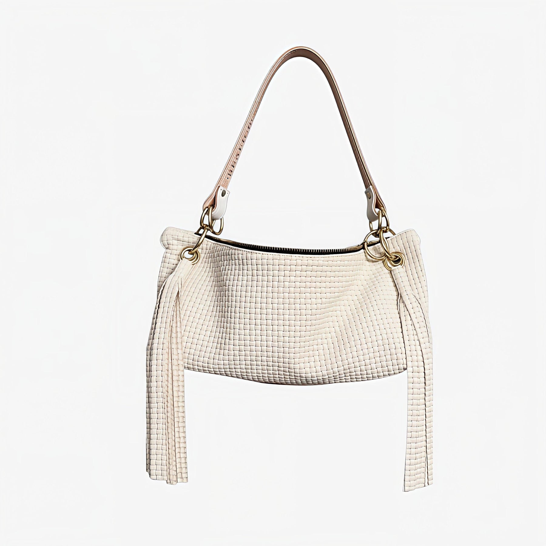 Blair-east West Shoulder Bag, Cream Embossed Leather/tassels