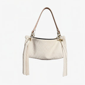Blair-east West Shoulder Bag, Cream Embossed Leather/tassels