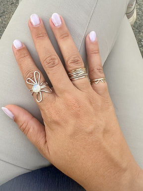 Sterling Opalite Daisy Ring