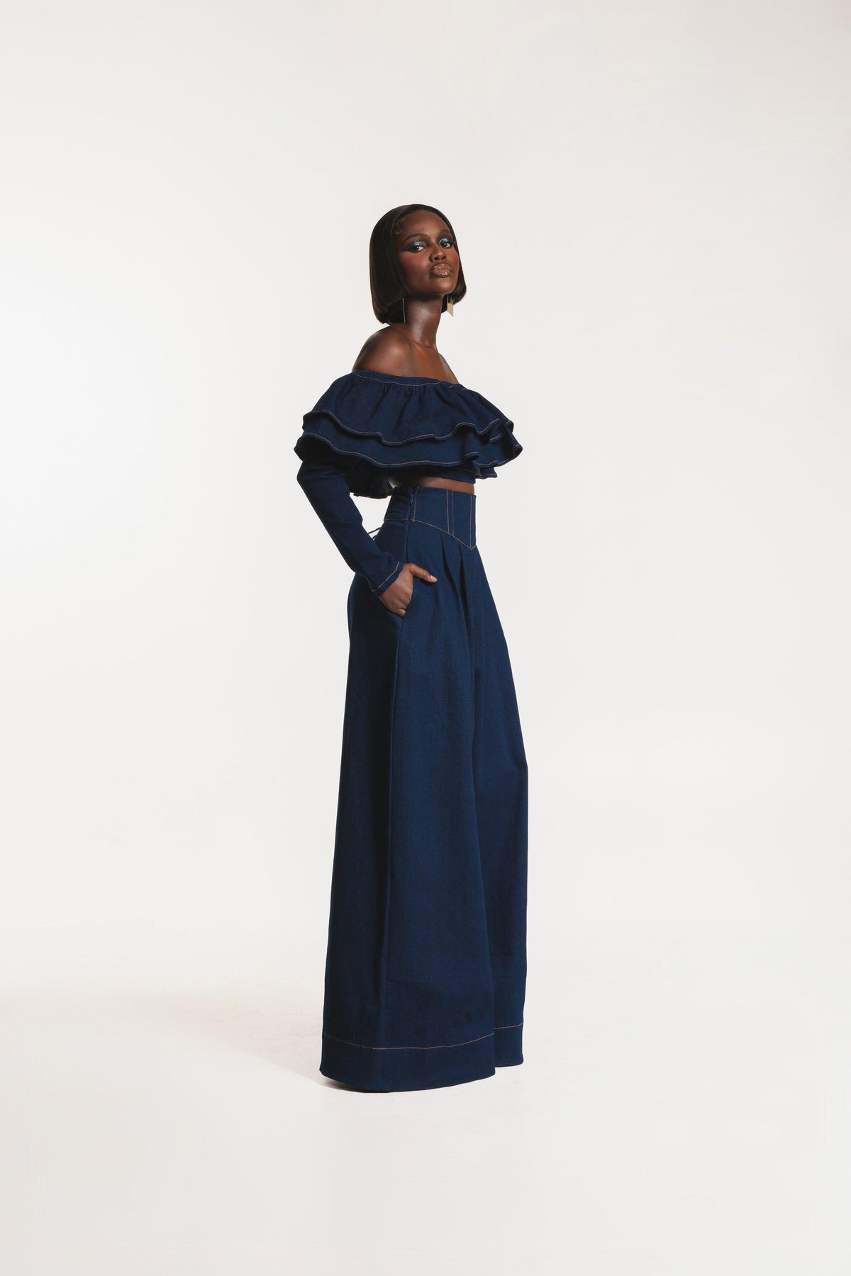 Denim DIJA Ruffle Crop Top