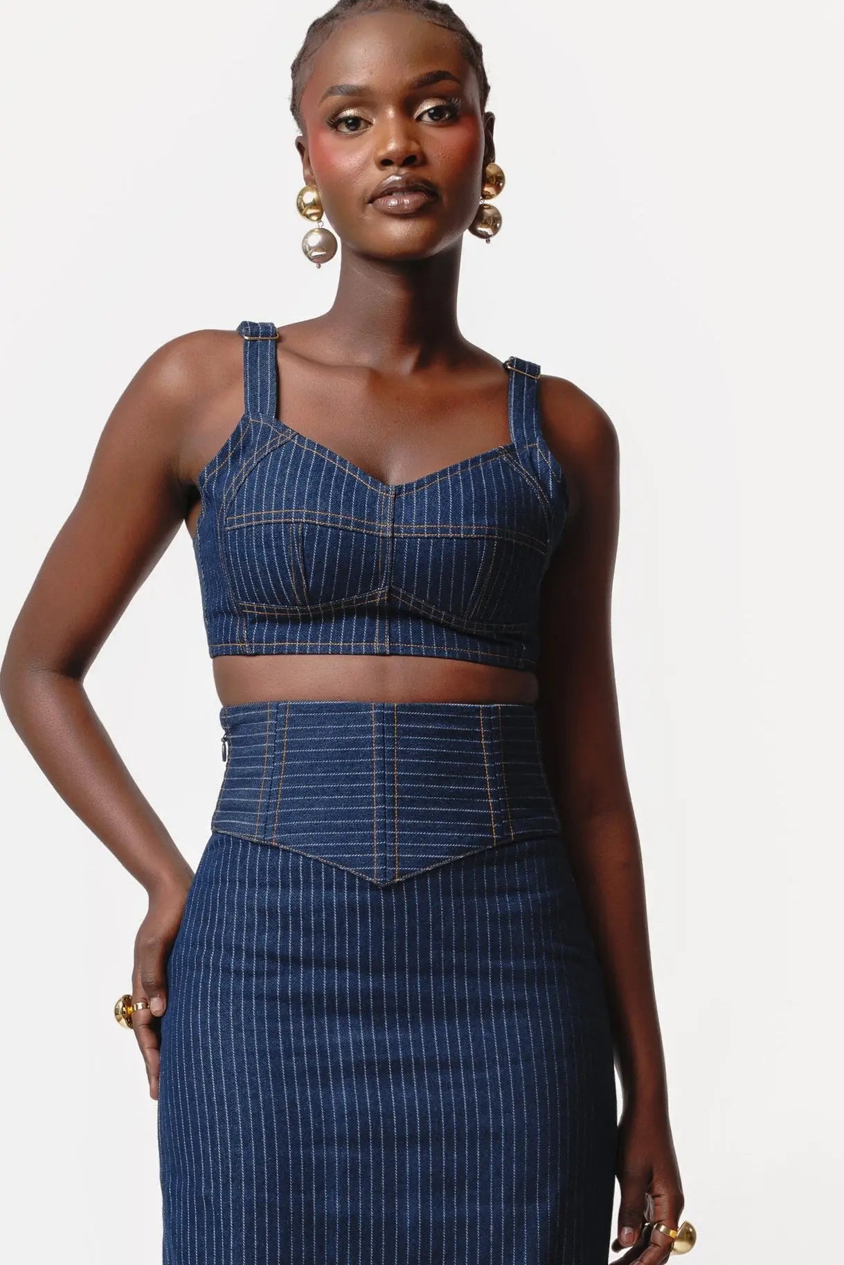 Denim Pinstripe ONA Mini Skirt