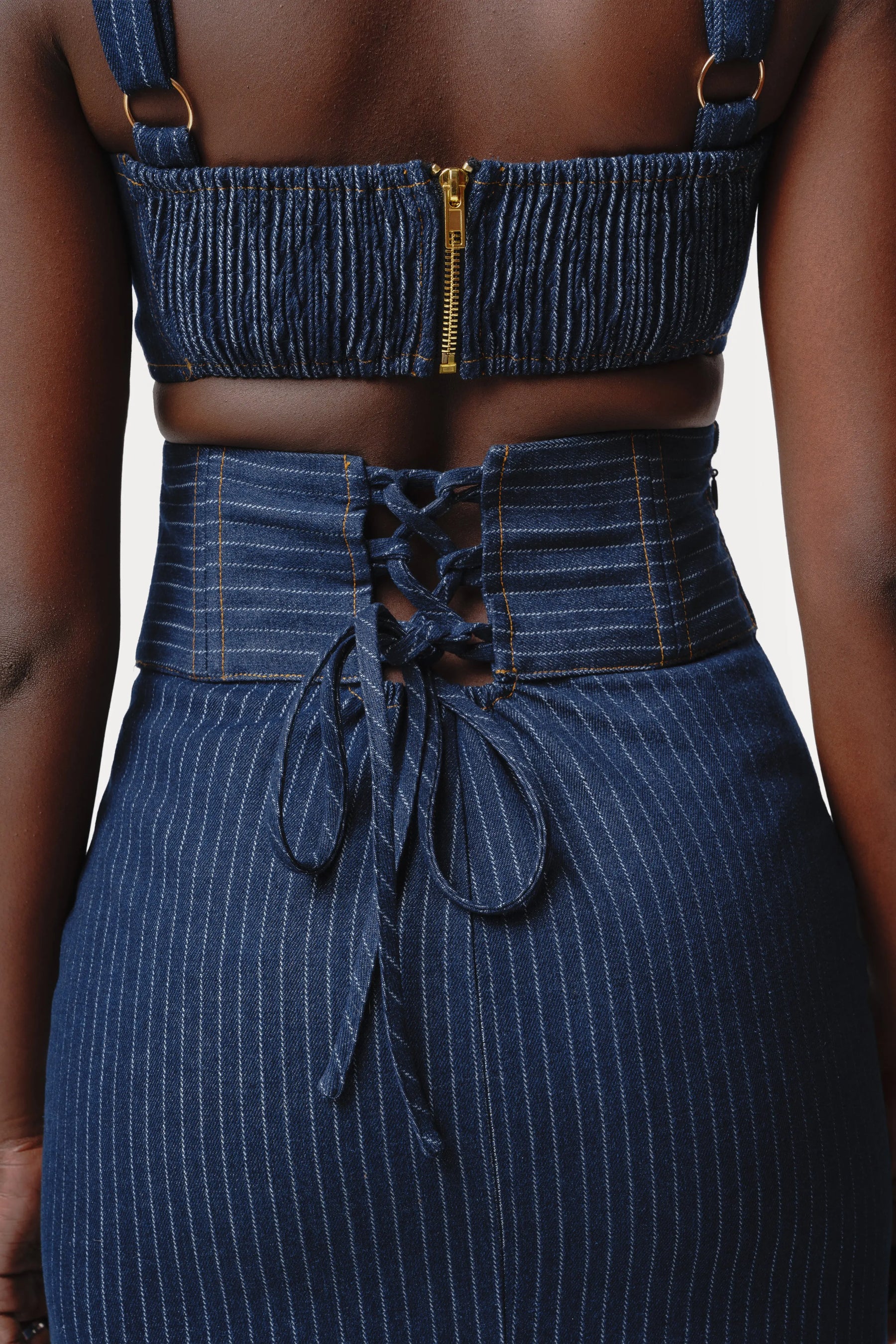 Denim Pinstripe ONA Mini Skirt