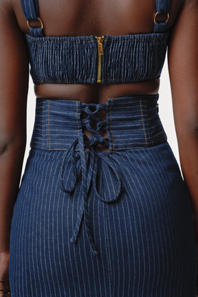 Denim Pinstripe ONA Mini Skirt