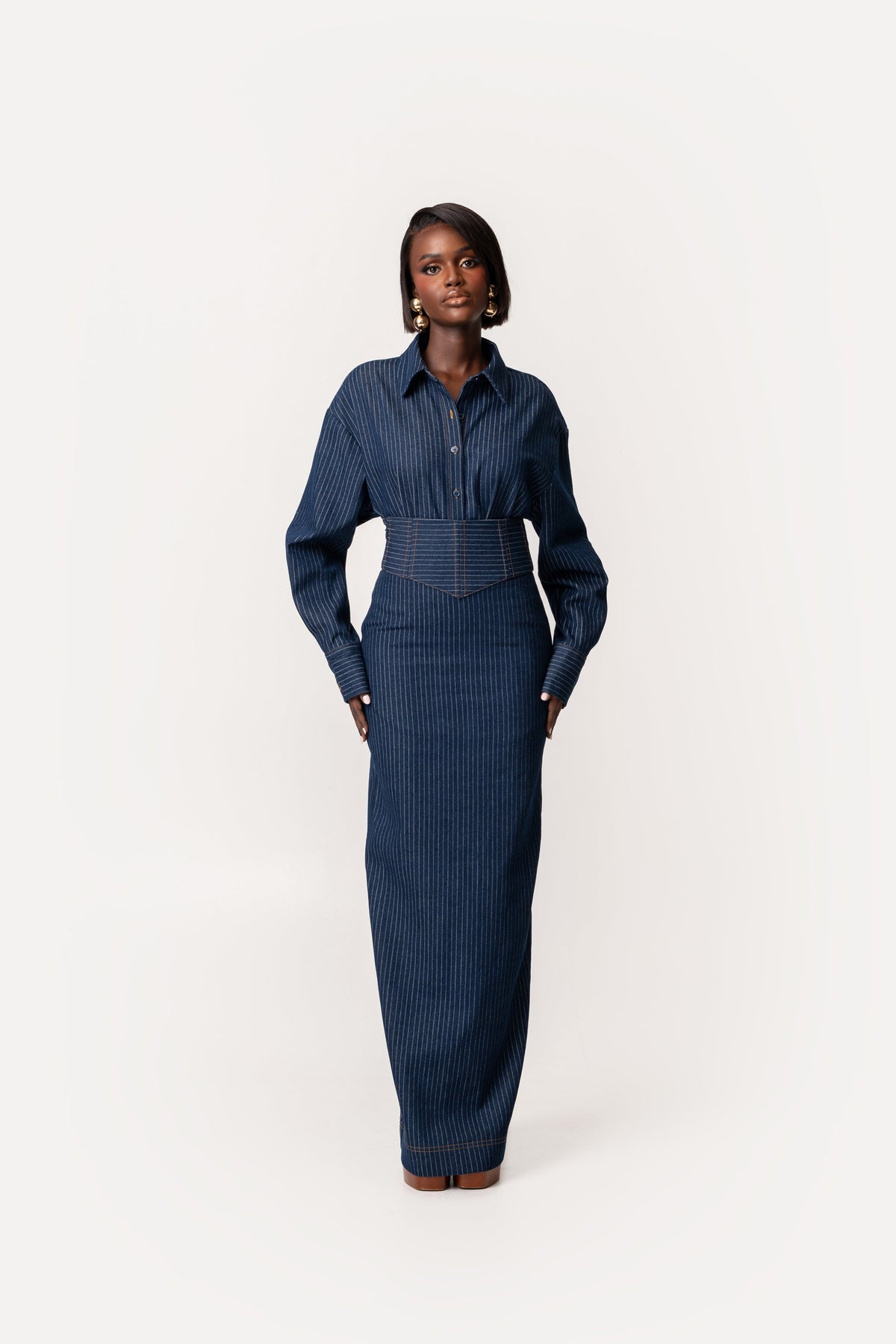 Denim Pinstripe ONA Maxi Skirt