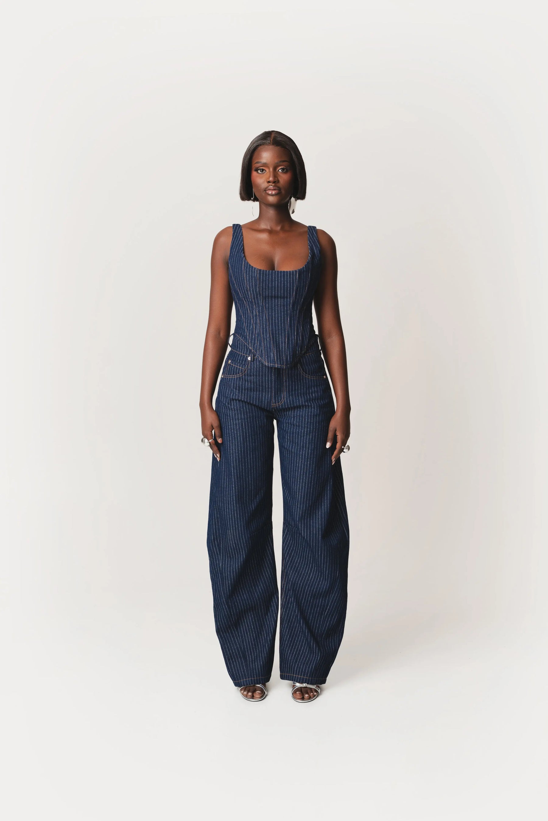 Denim Pinstripe LEAH Corset Top