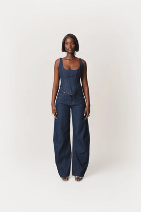 Denim Pinstripe LEAH Corset Top