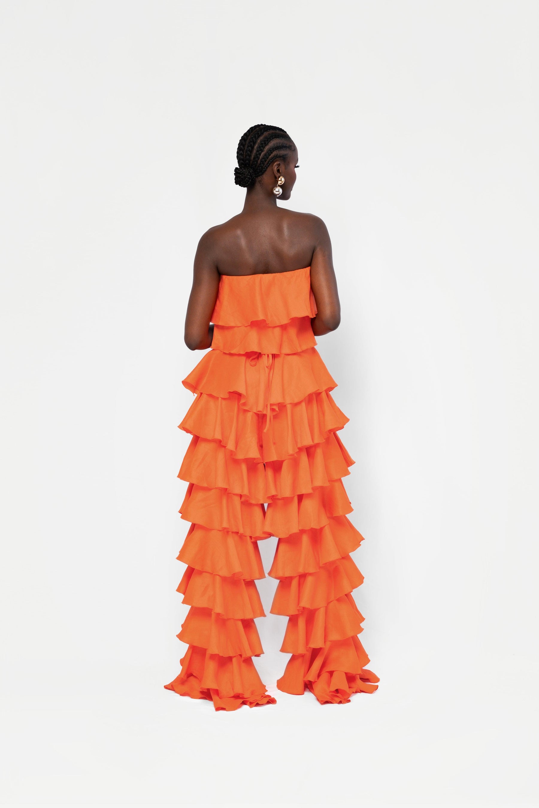 Linen KOKO Ruffle Top in Orange