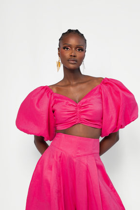 Linen KIARA Wide Leg Pants in Pink