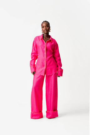 Linen NIKKI Wide Leg Pants in Pink (3 LENGTH)