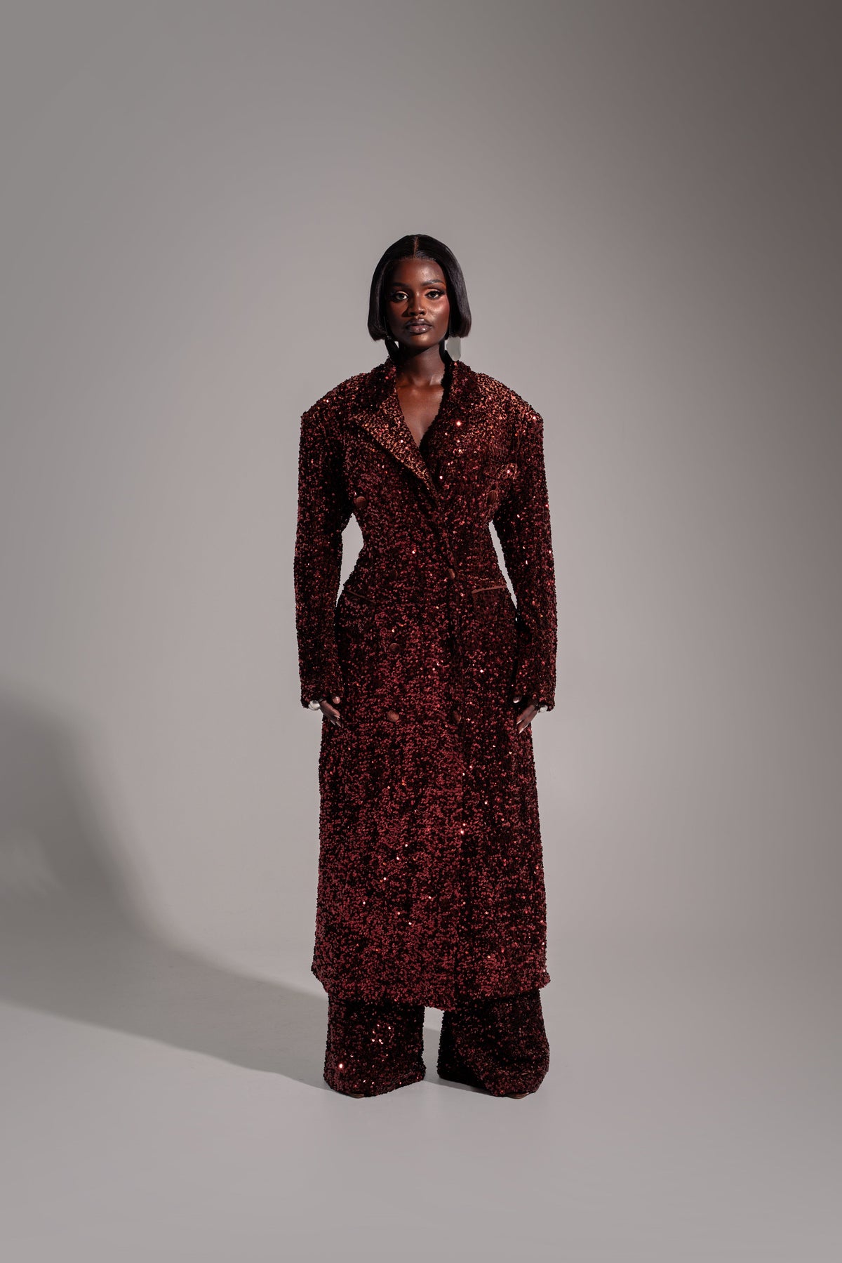 Liza Sequin Long Jacket In Bronzite