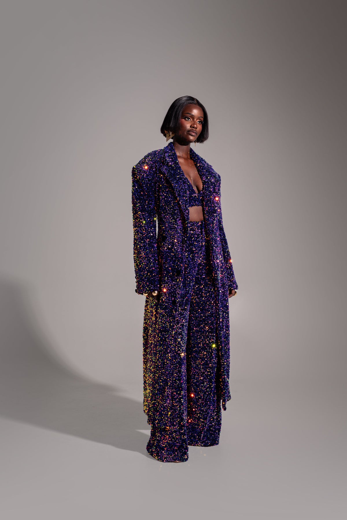 Liza Sequin Long Jacket In Tanzanite