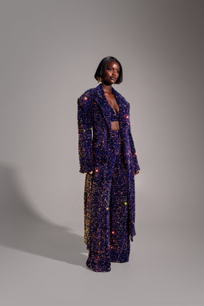Liza Sequin Long Jacket In Tanzanite