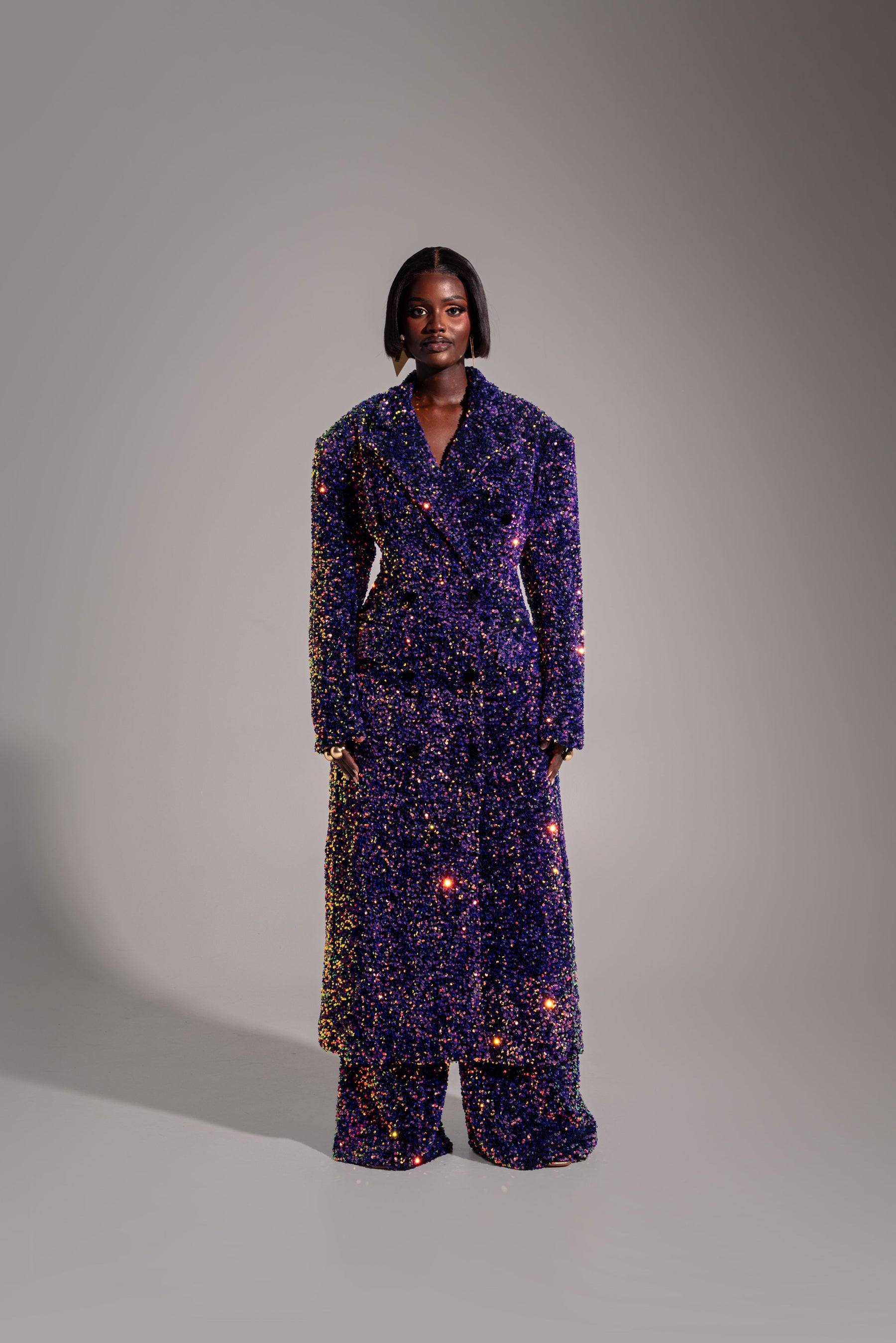Liza Sequin Long Jacket In Tanzanite