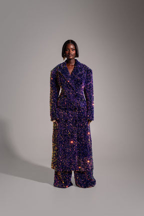 Liza Sequin Long Jacket In Tanzanite