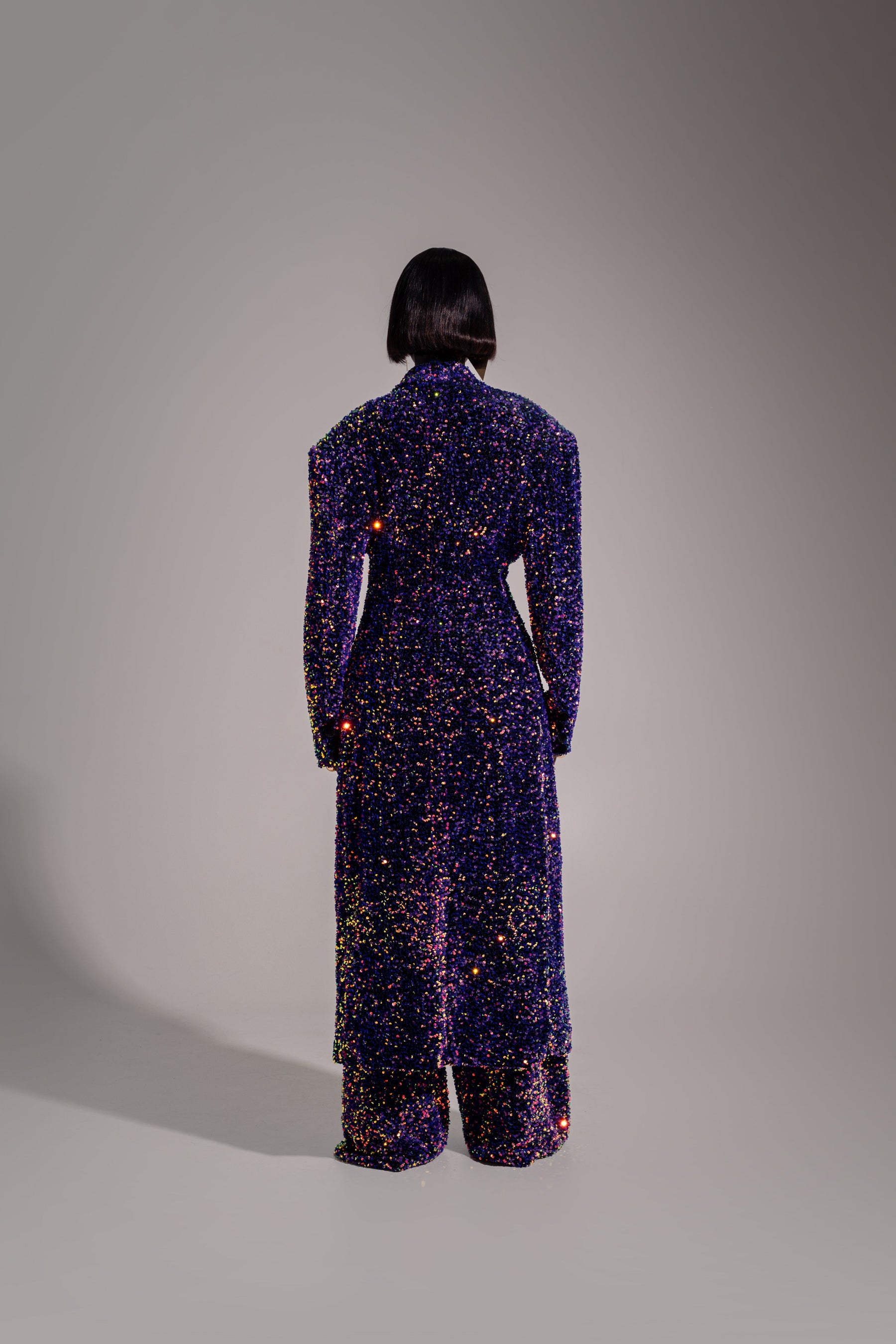 Liza Sequin Long Jacket In Tanzanite