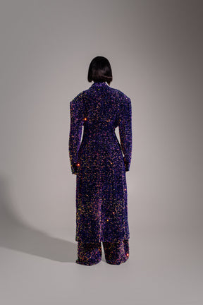 Liza Sequin Long Jacket In Tanzanite