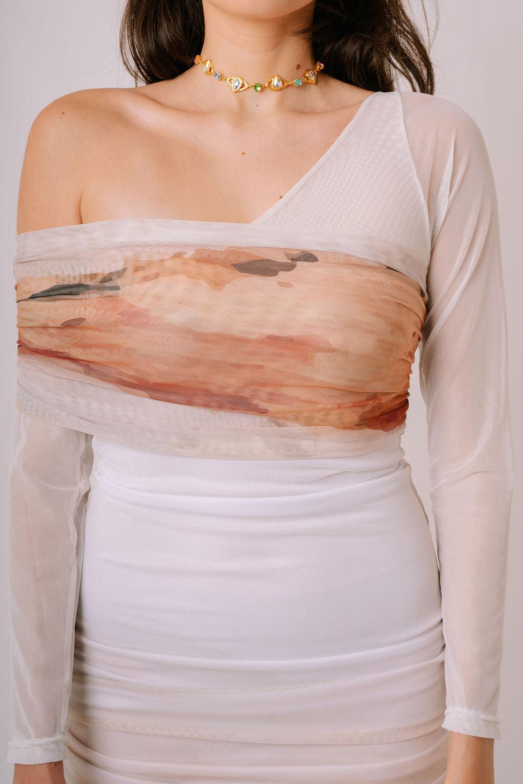 Bajareque One-Shoulder Mesh Dress