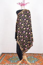 Noir Floral Symphony Aari Machine Embroidered Shawl