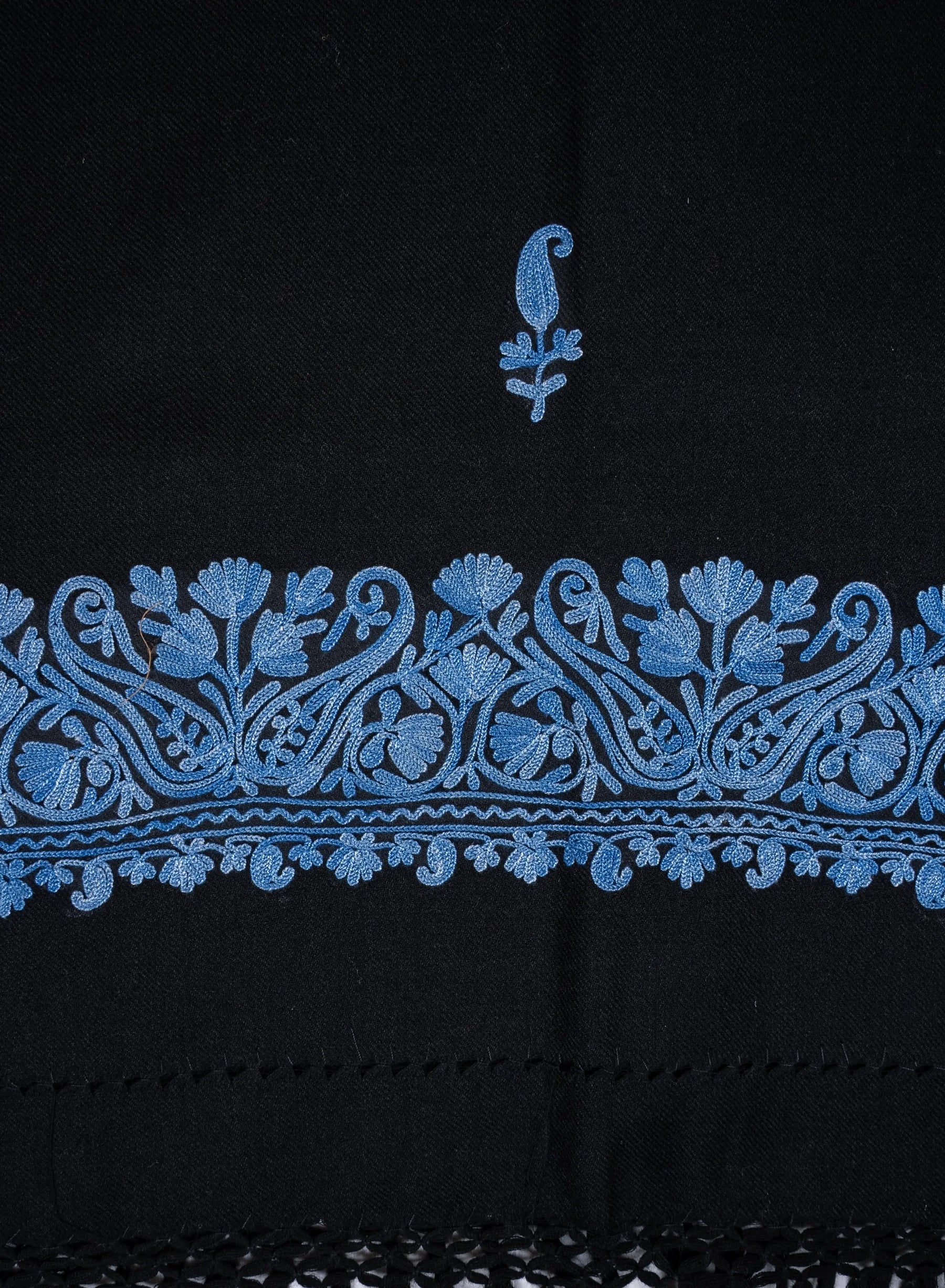 Azure Paisley Noir Aari Machine Embroidered Shawl
