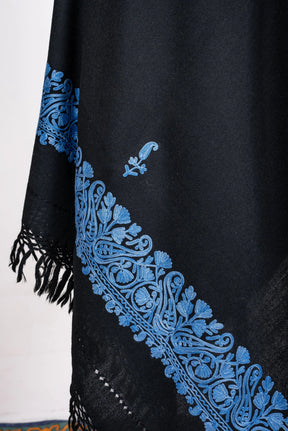 Azure Paisley Noir Aari Machine Embroidered Shawl