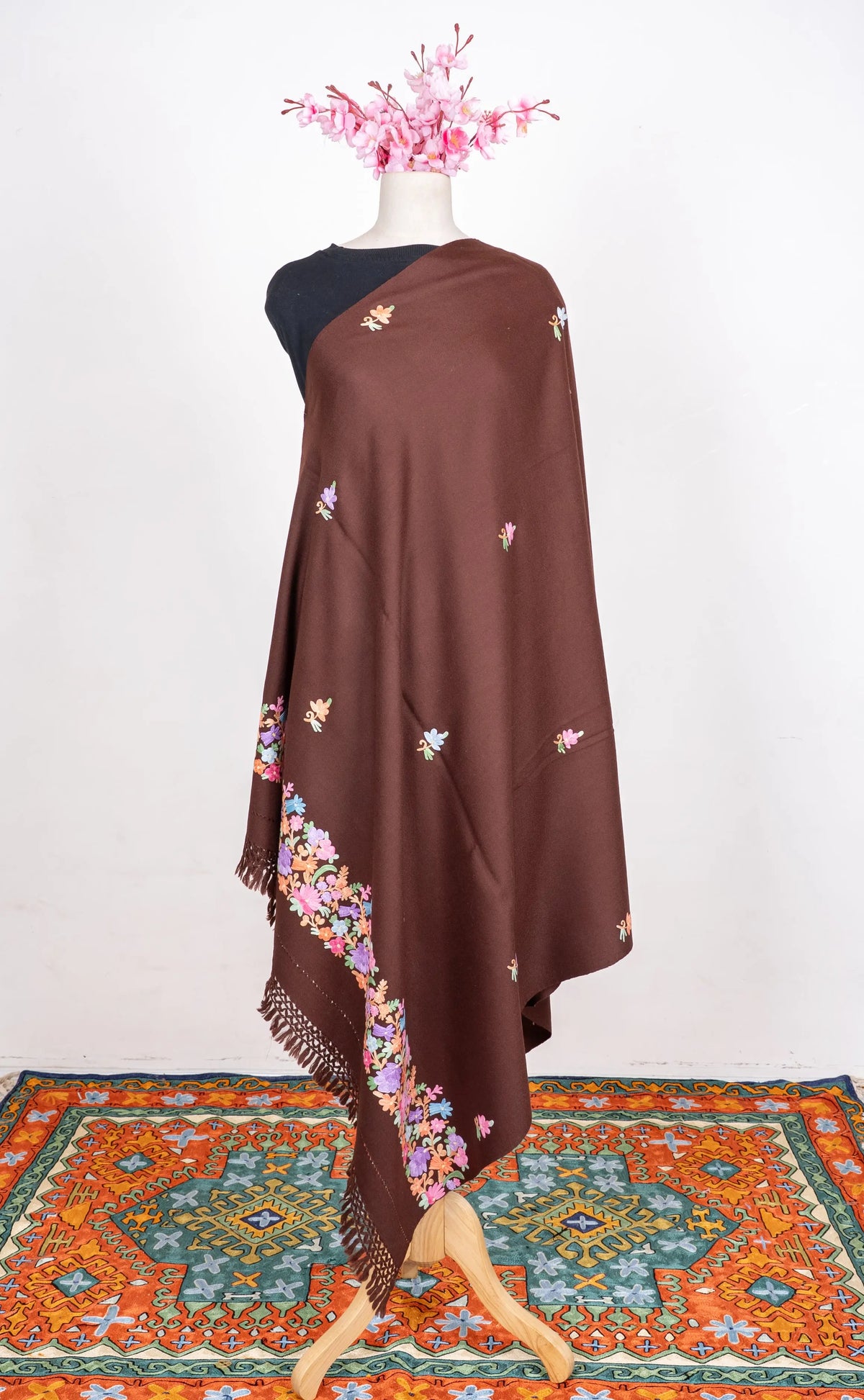 Autumn Meadow Aari Machine Embroidered Shawl