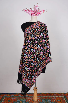 Midnight Botanical Garden Aari Machine Embroidered Shawl