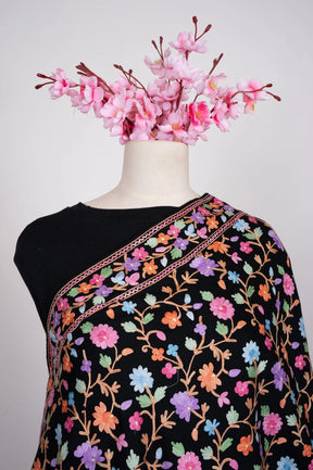 Midnight Botanical Garden Aari Machine Embroidered Shawl