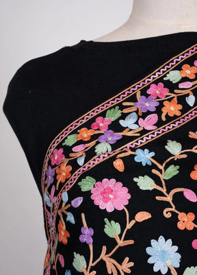 Midnight Botanical Garden Aari Machine Embroidered Shawl