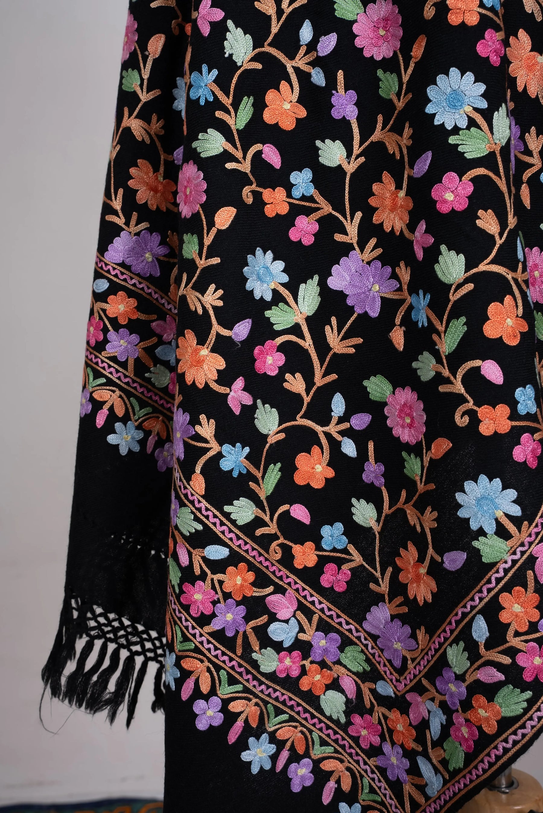 Midnight Botanical Garden Aari Machine Embroidered Shawl