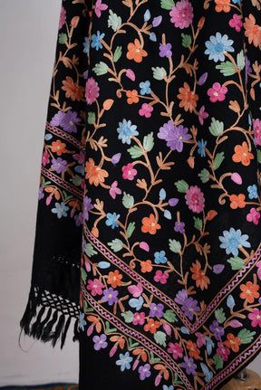 Midnight Botanical Garden Aari Machine Embroidered Shawl