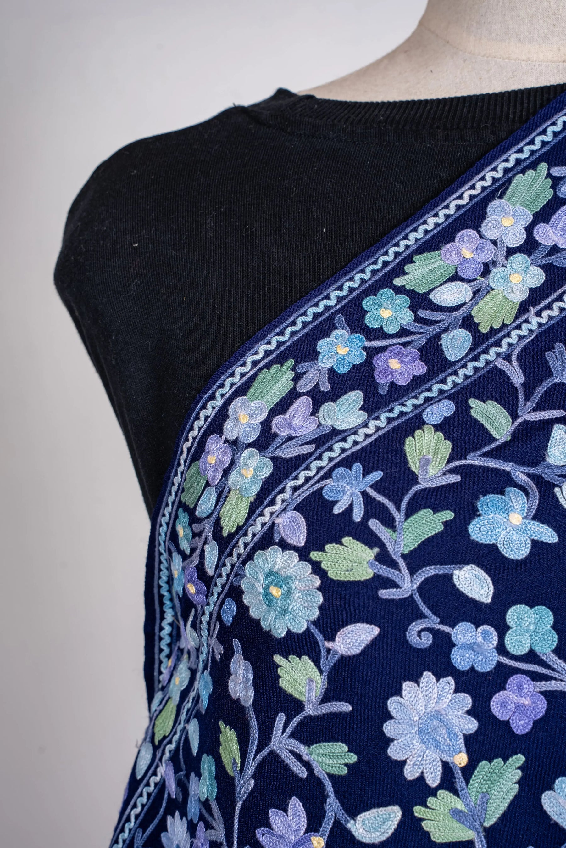 Sapphire Meadow Aari Machine Embroidered Shawl