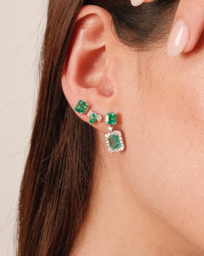Emerald Cut Emerald & Diamond Halo Drop Earrings