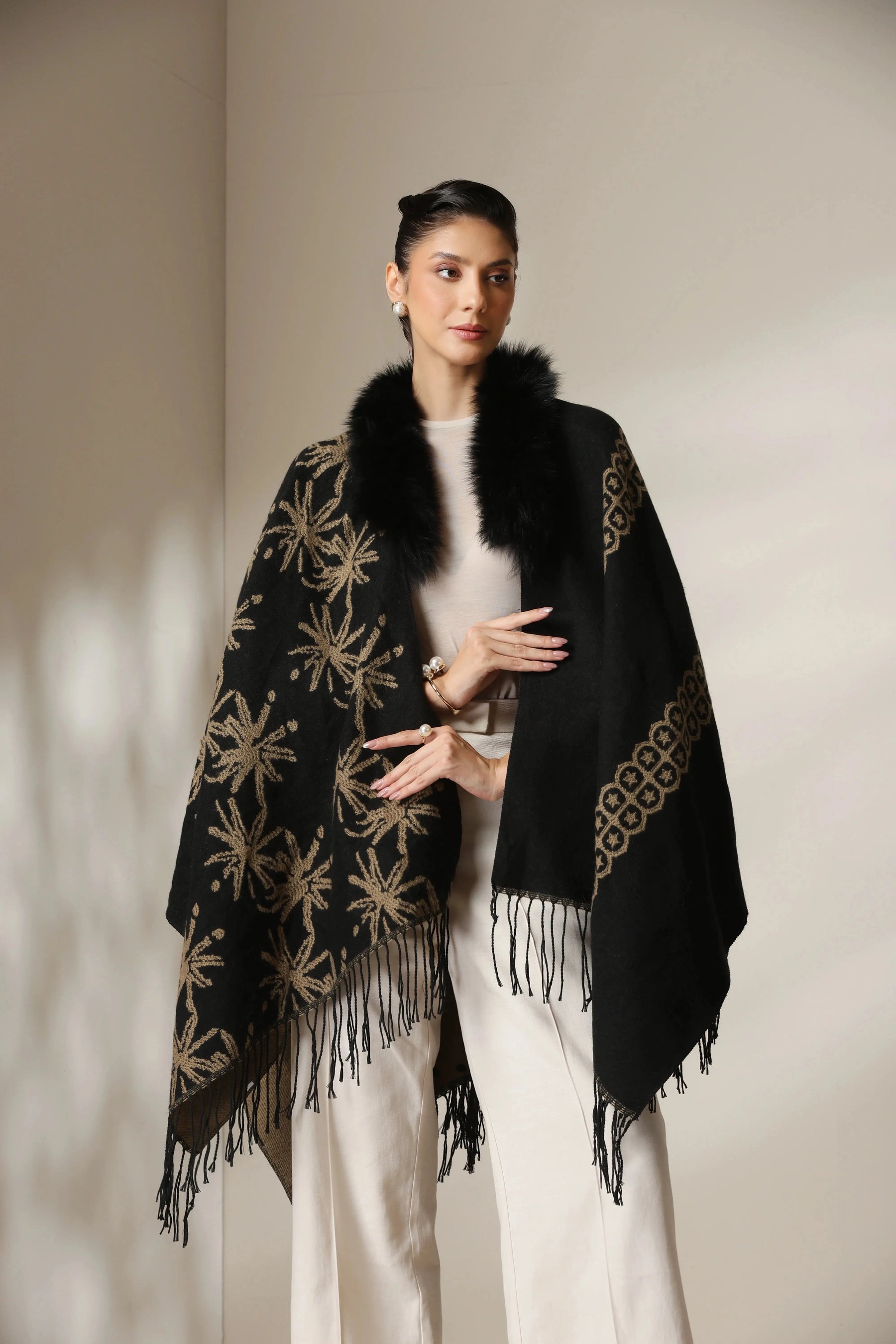 Dusala Midnight Bloom Vegan Fur Cape