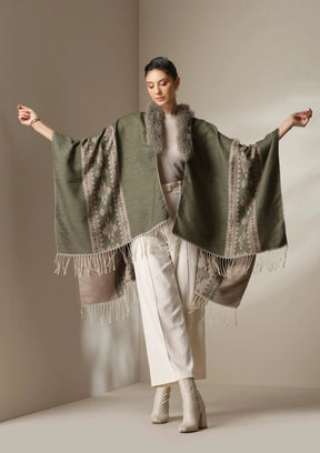 Dusala Olive Mist Vegan Fur Cape