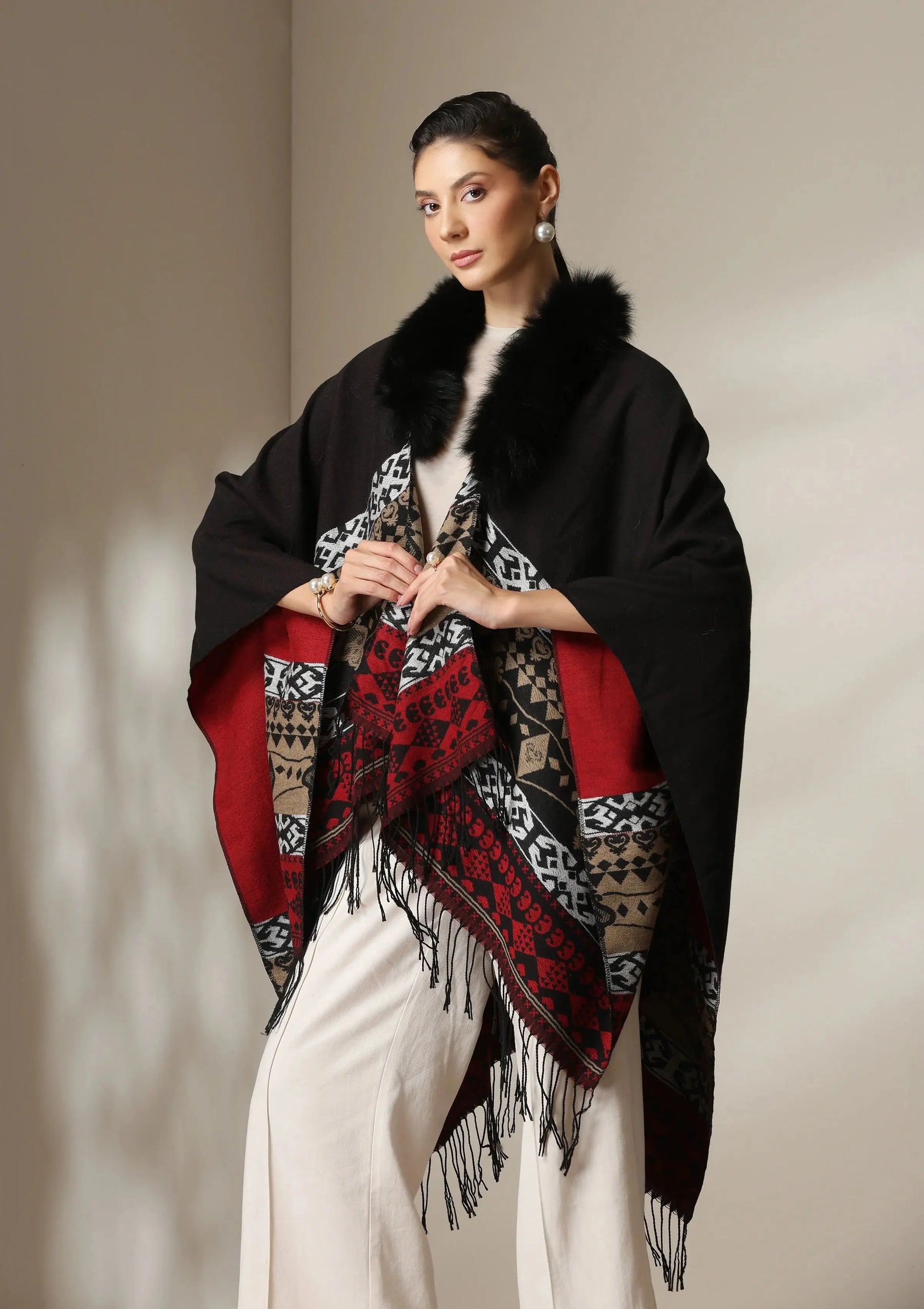 Dusala Crimson Luxe Vegan Fur Cape