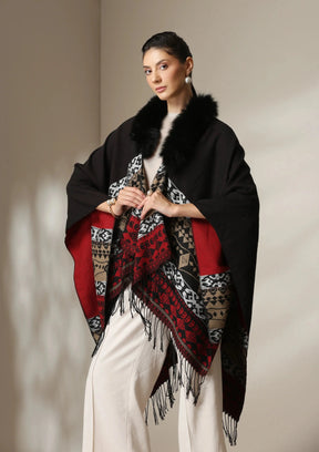 Dusala Crimson Luxe Vegan Fur Cape